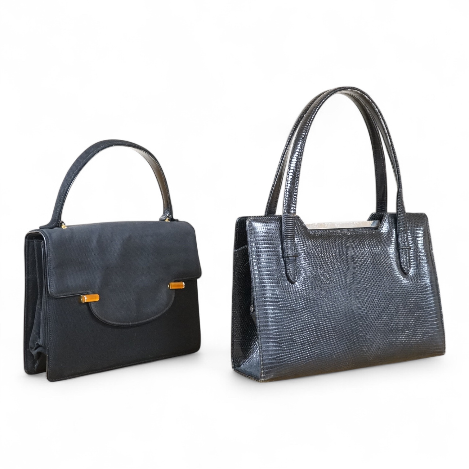 Two 1950's-60's Gucci handbags with one dust bag, largest 26cm wide